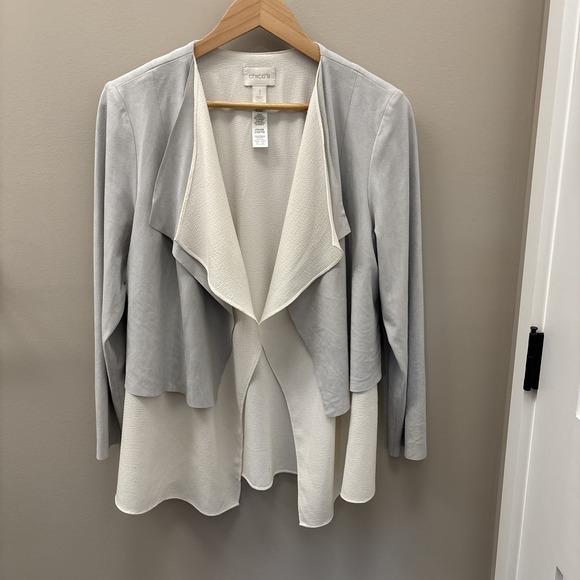 Chico's Jackets & Blazers - Chico's Faux Suede Open Front Light Gray Jacket Size 8/10 Medium Chico's Size 1